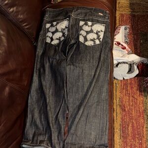 Avirex Skate Men's Black Jeans with Floral Pocket Design 40/34